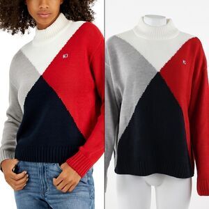 Tommy Hilfiger Diamond-Print Mock-Neck Sweater - Ivory  Heather Grey